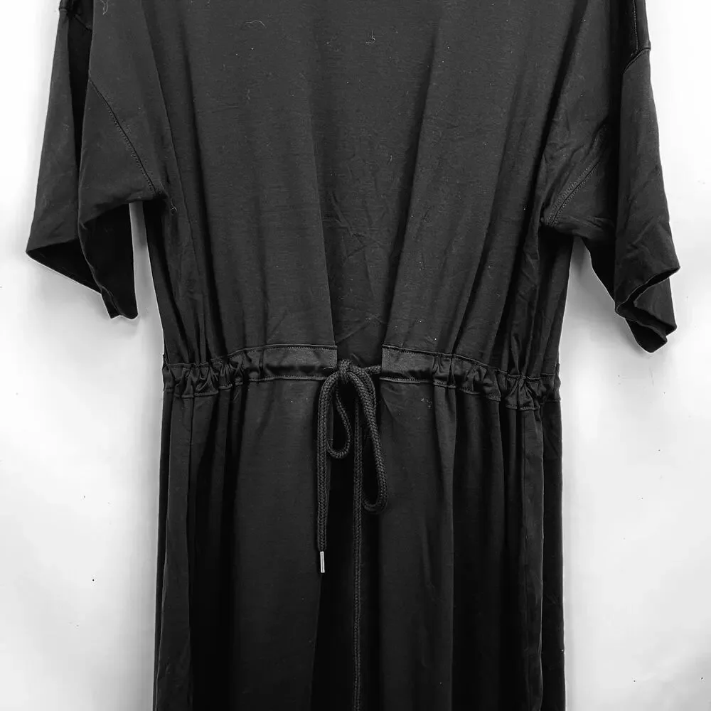 Everlane Womens The Luxe Cotton Tee Dress XXS Black Short Sleeve Tie Front NWT - Picture 5 of 10